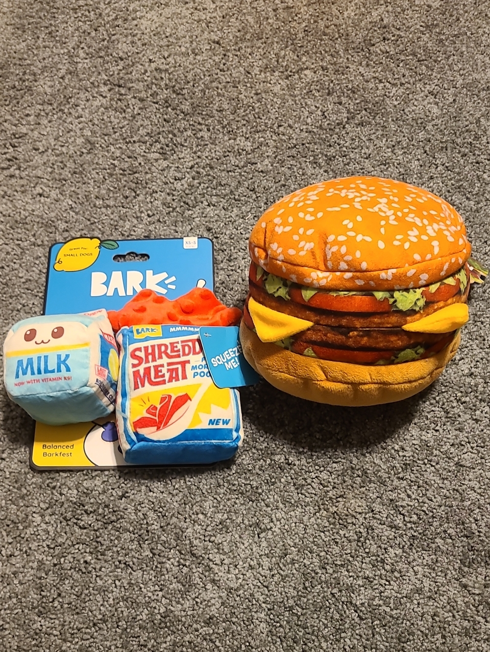Bark Plush Burger Meal Playset - Orange, Yellow, Blue, White